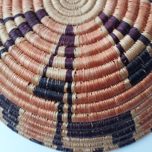 Round Ethnic Coil Handwoven Natural Grass Bowl Basket 11" Diameter 5" Deep Hang - Picture 12 of 12